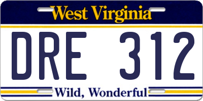 WV license plate DRE312