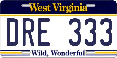WV license plate DRE333