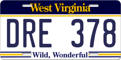 WV license plate DRE378