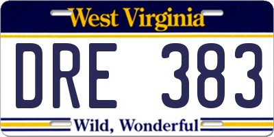 WV license plate DRE383