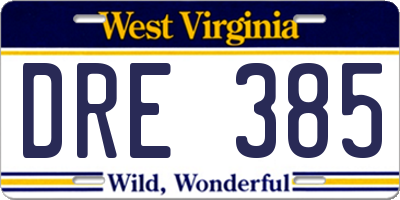 WV license plate DRE385