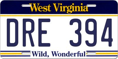 WV license plate DRE394