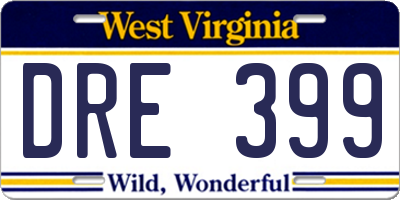 WV license plate DRE399