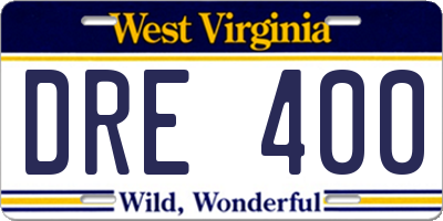 WV license plate DRE400