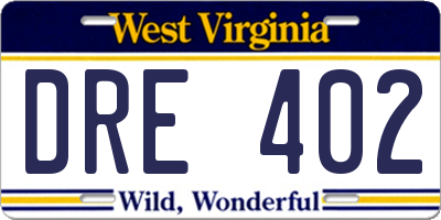 WV license plate DRE402