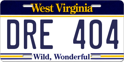 WV license plate DRE404