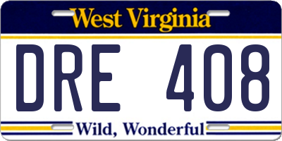 WV license plate DRE408