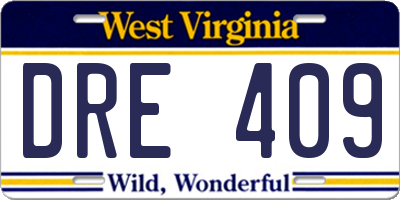 WV license plate DRE409