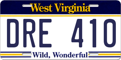WV license plate DRE410
