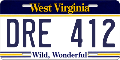 WV license plate DRE412