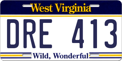 WV license plate DRE413