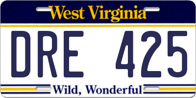 WV license plate DRE425