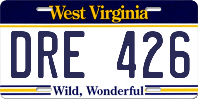 WV license plate DRE426