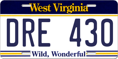 WV license plate DRE430
