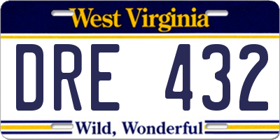 WV license plate DRE432