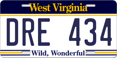 WV license plate DRE434