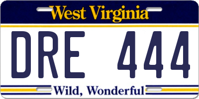 WV license plate DRE444