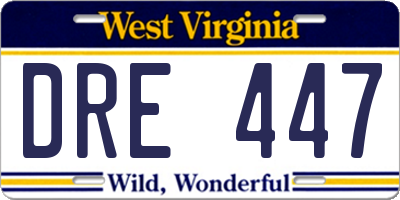 WV license plate DRE447