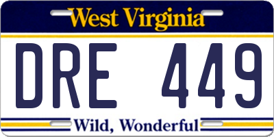 WV license plate DRE449