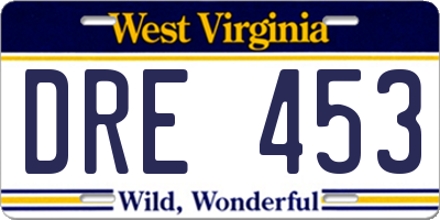 WV license plate DRE453