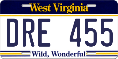 WV license plate DRE455