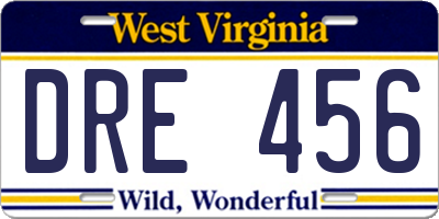 WV license plate DRE456