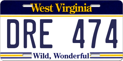 WV license plate DRE474