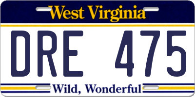 WV license plate DRE475