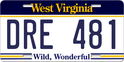 WV license plate DRE481