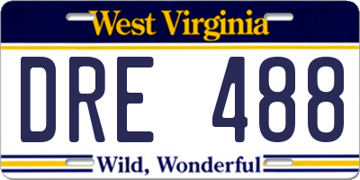 WV license plate DRE488