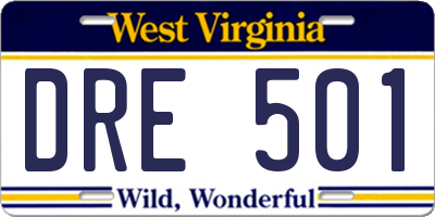 WV license plate DRE501