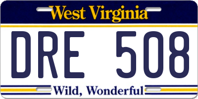 WV license plate DRE508