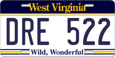 WV license plate DRE522