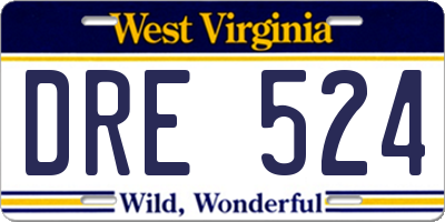 WV license plate DRE524