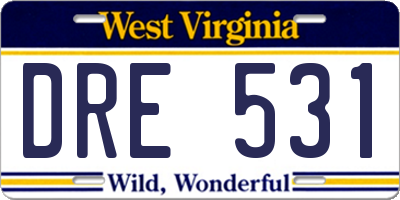 WV license plate DRE531