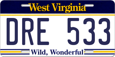 WV license plate DRE533