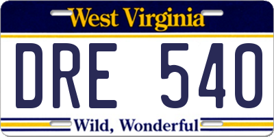 WV license plate DRE540