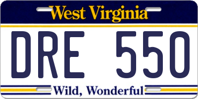 WV license plate DRE550