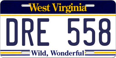 WV license plate DRE558