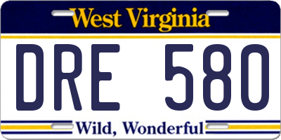 WV license plate DRE580