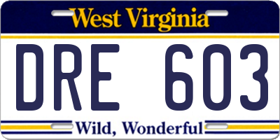 WV license plate DRE603