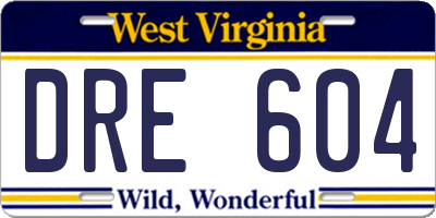 WV license plate DRE604