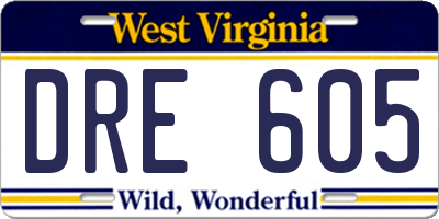 WV license plate DRE605