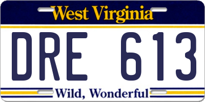 WV license plate DRE613