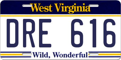 WV license plate DRE616