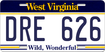 WV license plate DRE626
