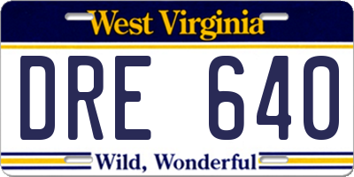 WV license plate DRE640