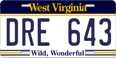 WV license plate DRE643