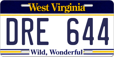 WV license plate DRE644
