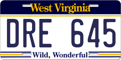 WV license plate DRE645